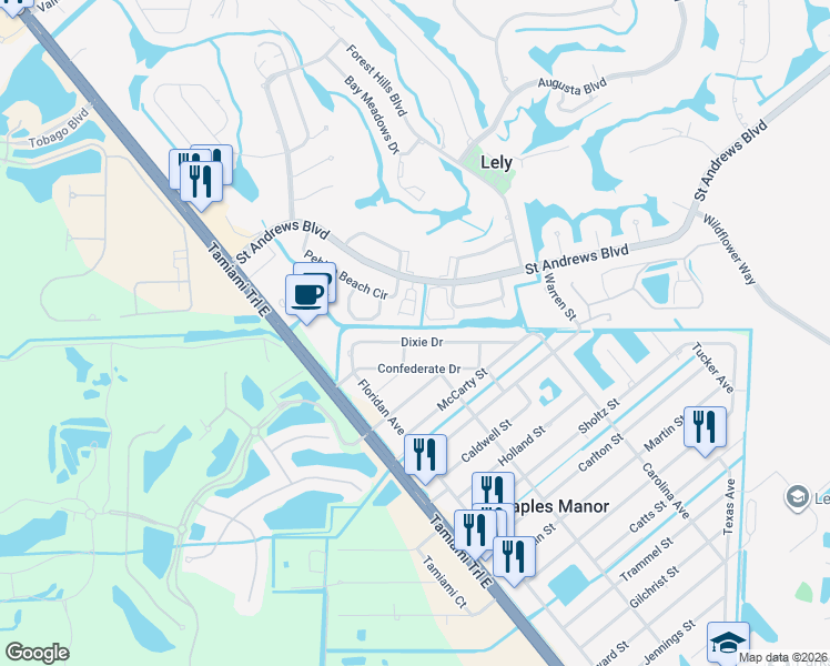map of restaurants, bars, coffee shops, grocery stores, and more near 5238 Dixie Drive in Naples
