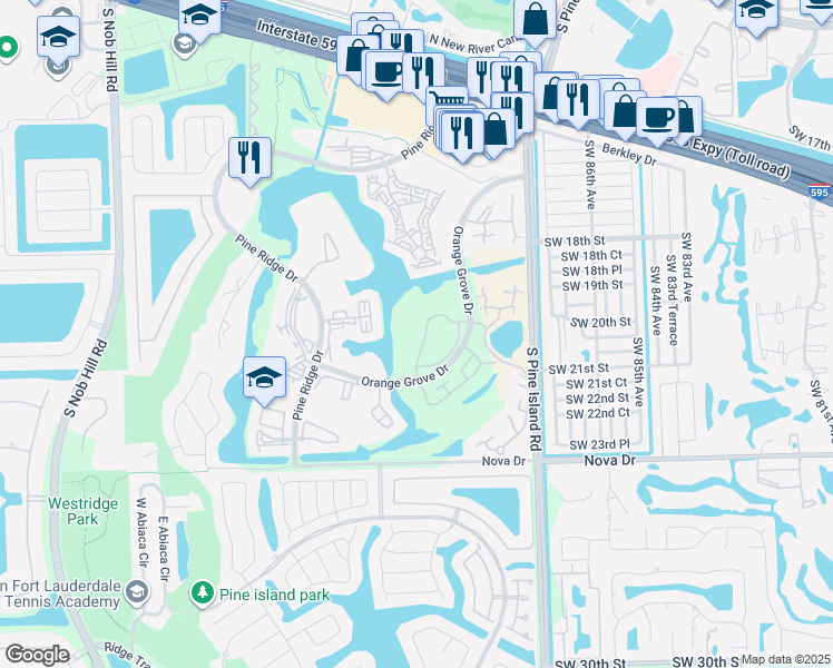 map of restaurants, bars, coffee shops, grocery stores, and more near 1711 Whitehall Drive in Davie