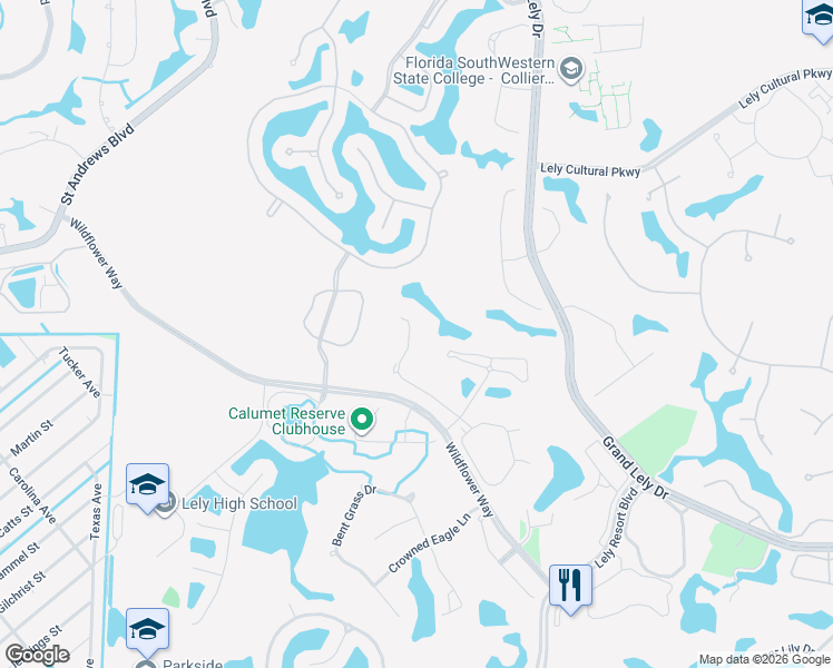 map of restaurants, bars, coffee shops, grocery stores, and more near 6590 Caldecott Drive in Naples