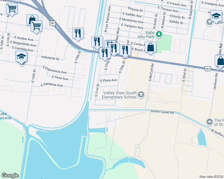 map of restaurants, bars, coffee shops, grocery stores, and more near 2211 Gardenia Avenue in Hidalgo