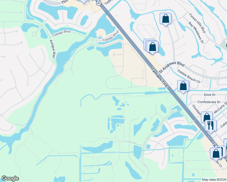 map of restaurants, bars, coffee shops, grocery stores, and more near 7125 Dominica Drive in Naples
