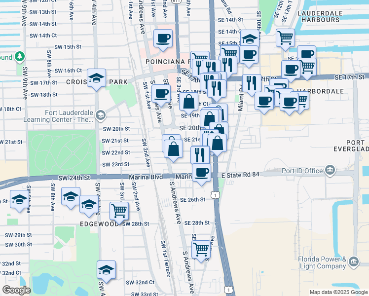 map of restaurants, bars, coffee shops, grocery stores, and more near 2101-2103 Southeast 4th Avenue in Fort Lauderdale