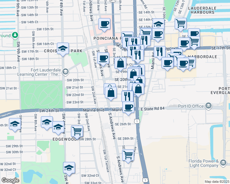 map of restaurants, bars, coffee shops, grocery stores, and more near 2101-2103 Southeast 4th Avenue in Fort Lauderdale