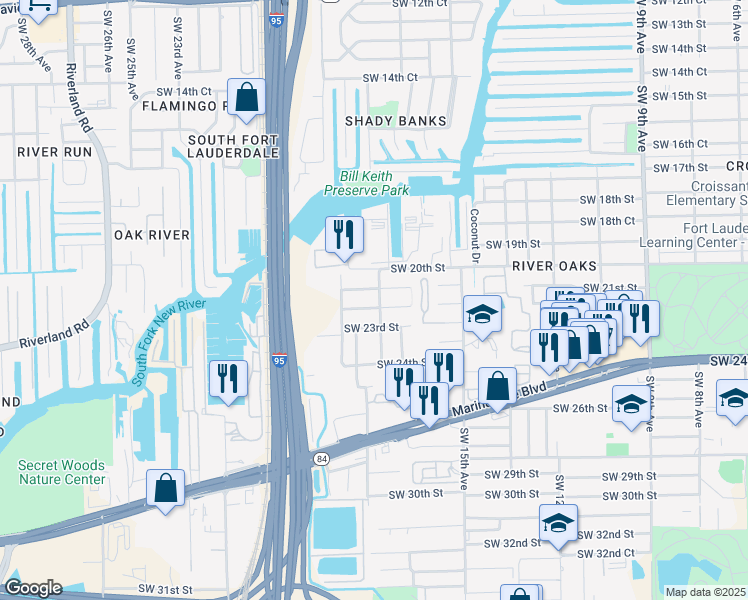 map of restaurants, bars, coffee shops, grocery stores, and more near 2020 Southwest 18th Avenue in Fort Lauderdale