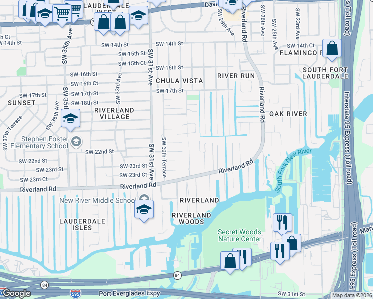 map of restaurants, bars, coffee shops, grocery stores, and more near 2121 Southwest 29th Avenue in Fort Lauderdale