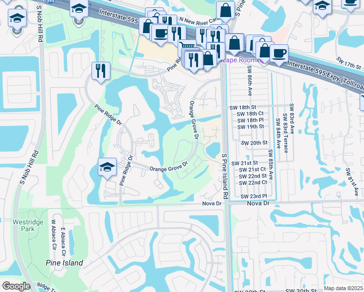 map of restaurants, bars, coffee shops, grocery stores, and more near 1705 Whitehall Drive in Davie