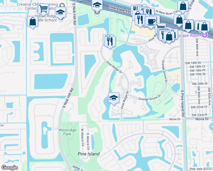 map of restaurants, bars, coffee shops, grocery stores, and more near 9431 Live Oak Place in Davie