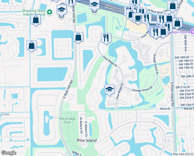 map of restaurants, bars, coffee shops, grocery stores, and more near 9430 Live Oak Place in Davie