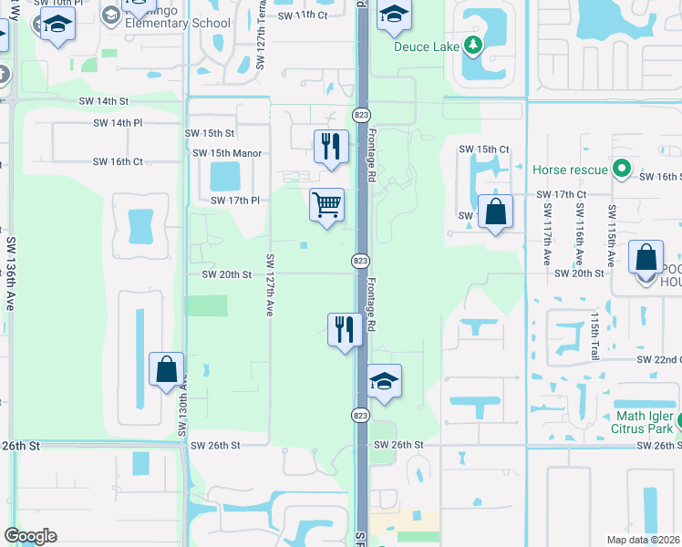 map of restaurants, bars, coffee shops, grocery stores, and more near 12425 Southwest 20th Street in Davie