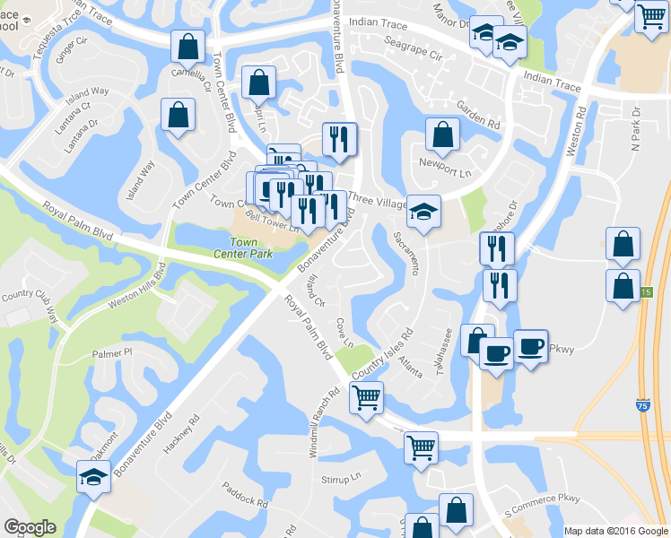 map of restaurants, bars, coffee shops, grocery stores, and more near 1985 Landing Way in Weston