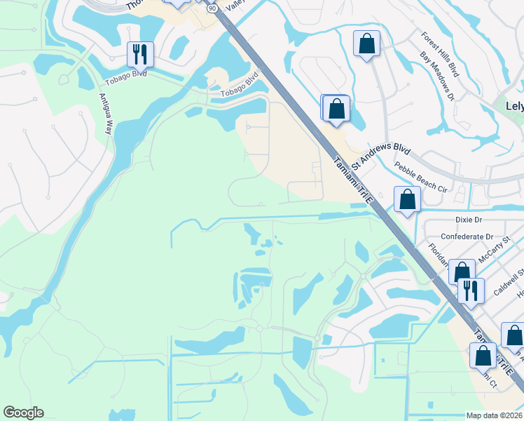 map of restaurants, bars, coffee shops, grocery stores, and more near 7193 Dominica Drive in Naples