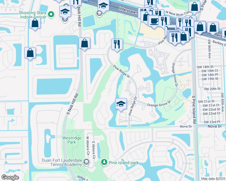 map of restaurants, bars, coffee shops, grocery stores, and more near 9431 Live Oak Place in Davie