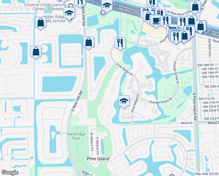 map of restaurants, bars, coffee shops, grocery stores, and more near 9440 Live Oak Place in Davie