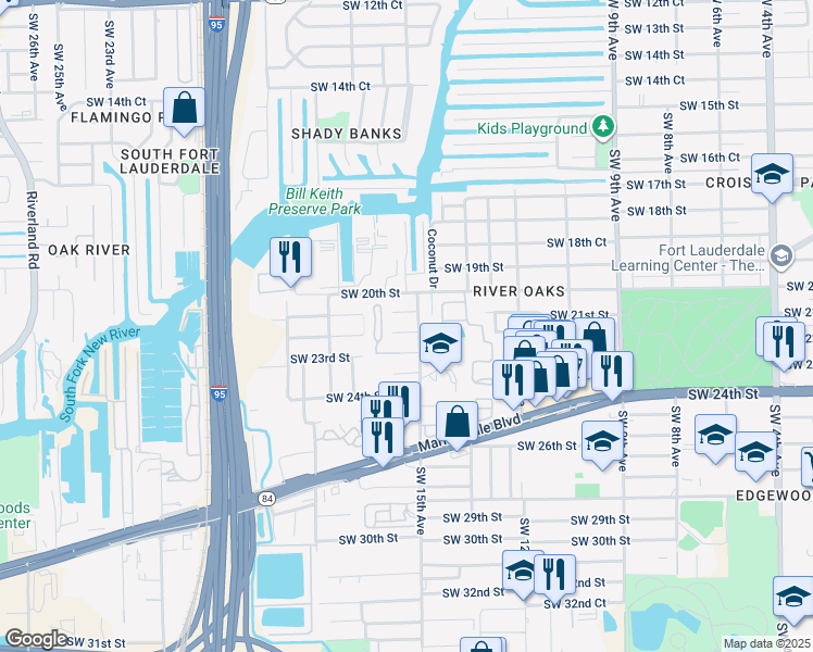 map of restaurants, bars, coffee shops, grocery stores, and more near 1521 Southwest 21st Street in Fort Lauderdale