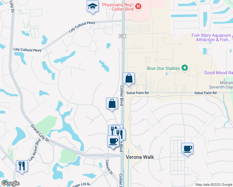 map of restaurants, bars, coffee shops, grocery stores, and more near in Lely Resort