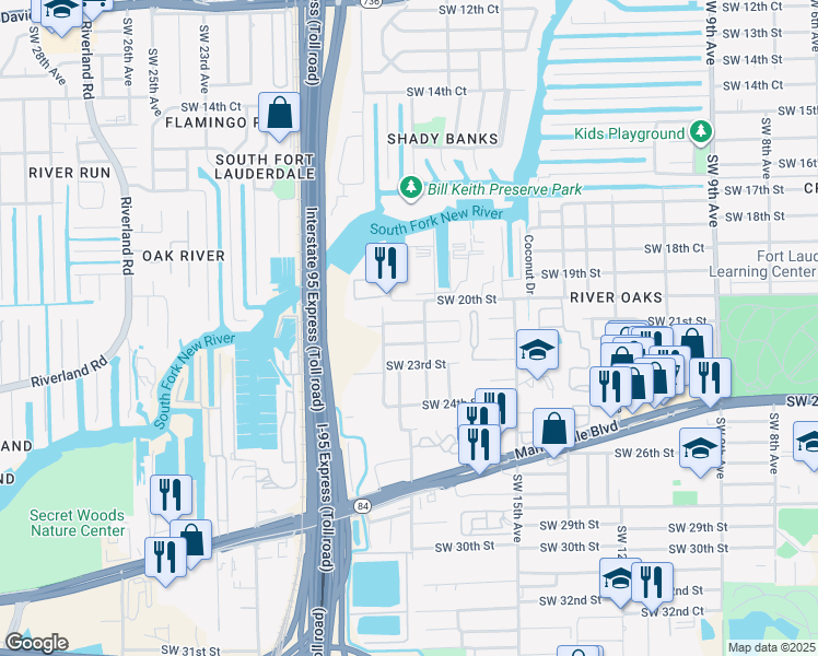 map of restaurants, bars, coffee shops, grocery stores, and more near 2020 Southwest 18th Avenue in Fort Lauderdale
