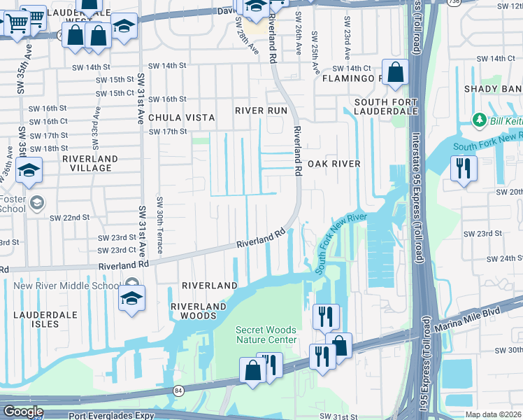 map of restaurants, bars, coffee shops, grocery stores, and more near 2130 Southwest 27th Terrace in Fort Lauderdale