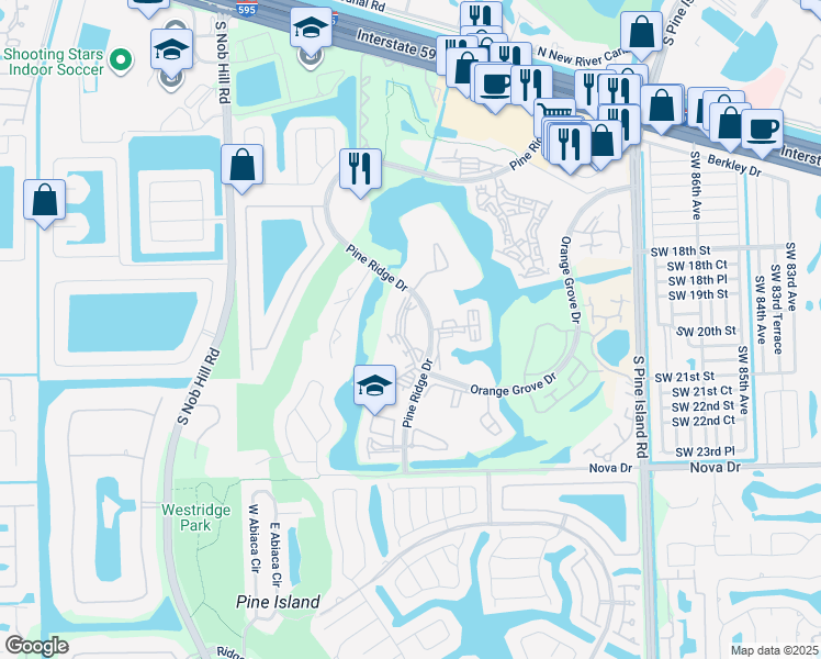 map of restaurants, bars, coffee shops, grocery stores, and more near 1901 Pine Ridge Drive in Davie