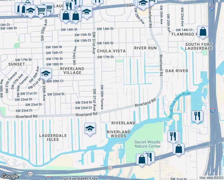 map of restaurants, bars, coffee shops, grocery stores, and more near 2121 Southwest 29th Avenue in Fort Lauderdale