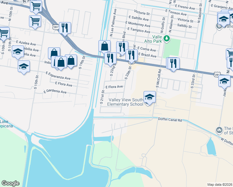 map of restaurants, bars, coffee shops, grocery stores, and more near 2211 Gardenia Avenue in Hidalgo