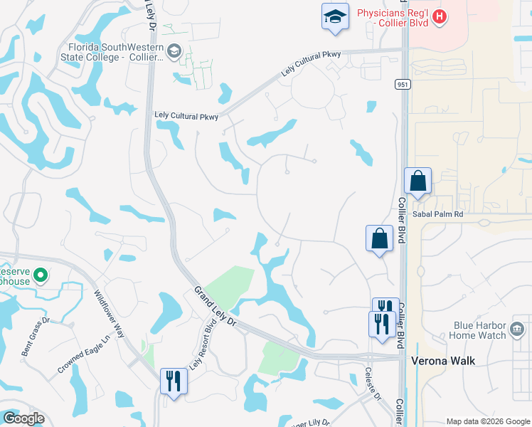 map of restaurants, bars, coffee shops, grocery stores, and more near 7783 Classics Drive in Naples