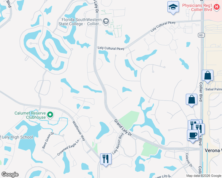 map of restaurants, bars, coffee shops, grocery stores, and more near 7785 Ashton Road in Naples