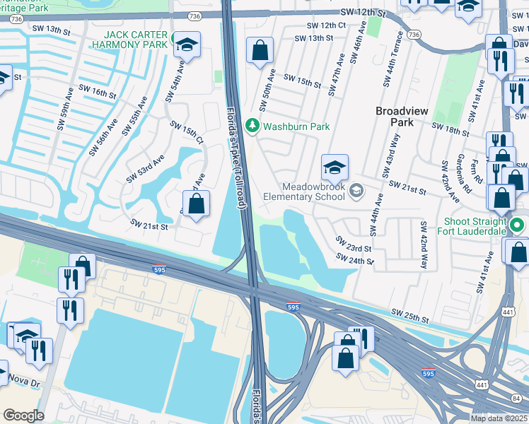 map of restaurants, bars, coffee shops, grocery stores, and more near 2410 Southwest 50th Terrace in Plantation