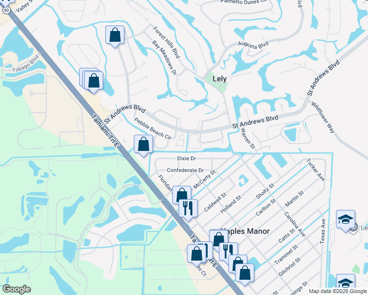 map of restaurants, bars, coffee shops, grocery stores, and more near 25 Watercolor Way in Naples