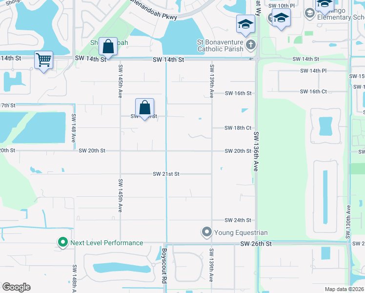 map of restaurants, bars, coffee shops, grocery stores, and more near 14035 Southwest 20th Street in Davie