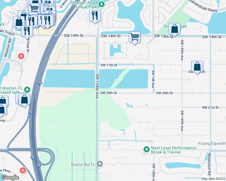 map of restaurants, bars, coffee shops, grocery stores, and more near 15291 Southwest 20th Street in Davie