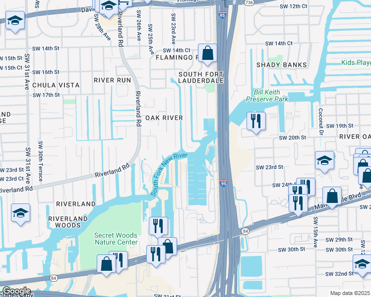 map of restaurants, bars, coffee shops, grocery stores, and more near 2131 Southwest 23rd Avenue in Fort Lauderdale