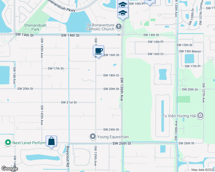 map of restaurants, bars, coffee shops, grocery stores, and more near 13755 Southwest 20th Street in Davie