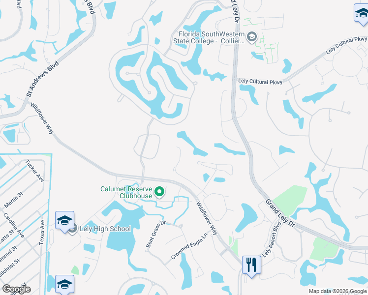 map of restaurants, bars, coffee shops, grocery stores, and more near 6590 Caldecott Drive in Naples