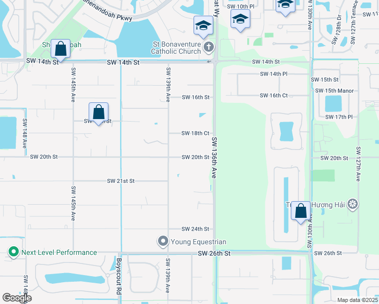 map of restaurants, bars, coffee shops, grocery stores, and more near 13755 Southwest 20th Street in Davie