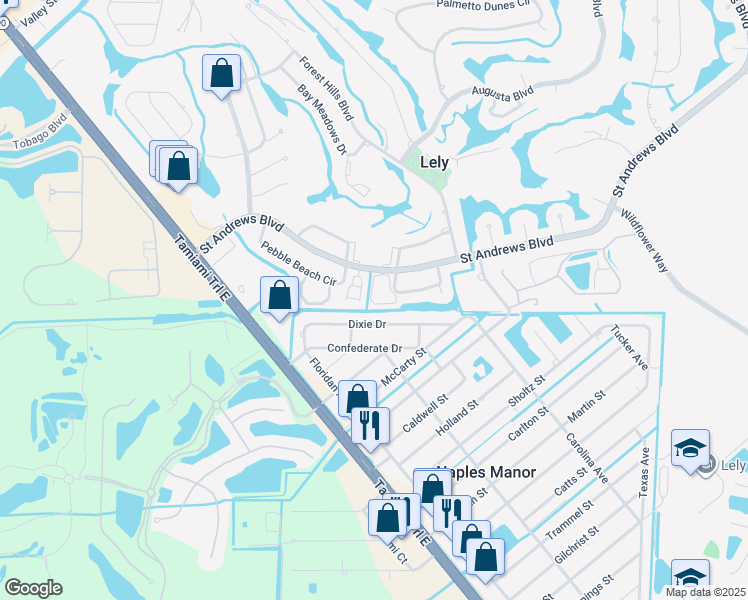 map of restaurants, bars, coffee shops, grocery stores, and more near 332 Bradstrom Circle in Naples