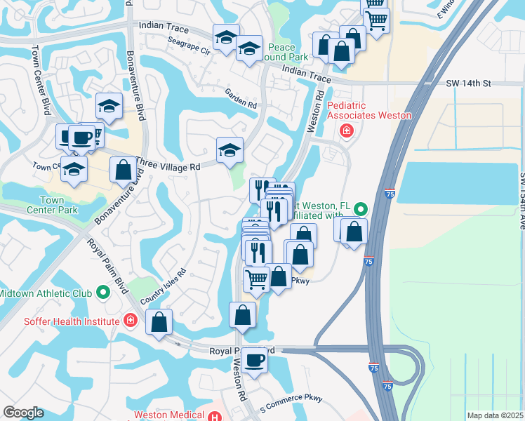 map of restaurants, bars, coffee shops, grocery stores, and more near 1871 Weston Road in Weston