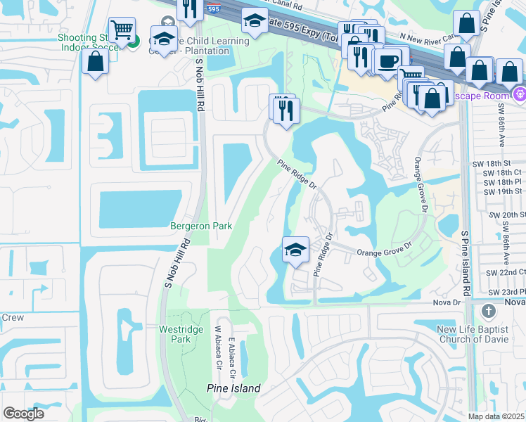 map of restaurants, bars, coffee shops, grocery stores, and more near 9430 Live Oak Place in Davie