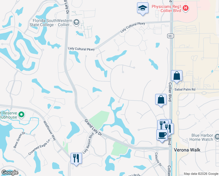 map of restaurants, bars, coffee shops, grocery stores, and more near 7783 Classics Drive in Naples