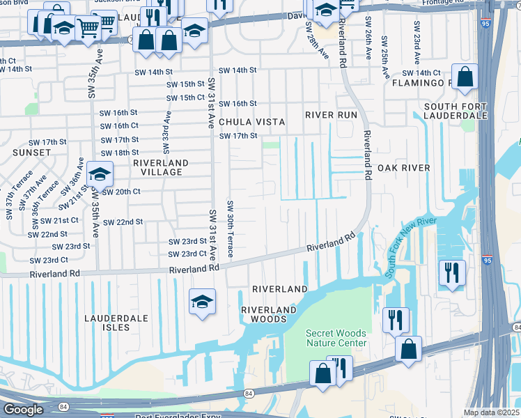 map of restaurants, bars, coffee shops, grocery stores, and more near 2121 Southwest 29th Avenue in Fort Lauderdale