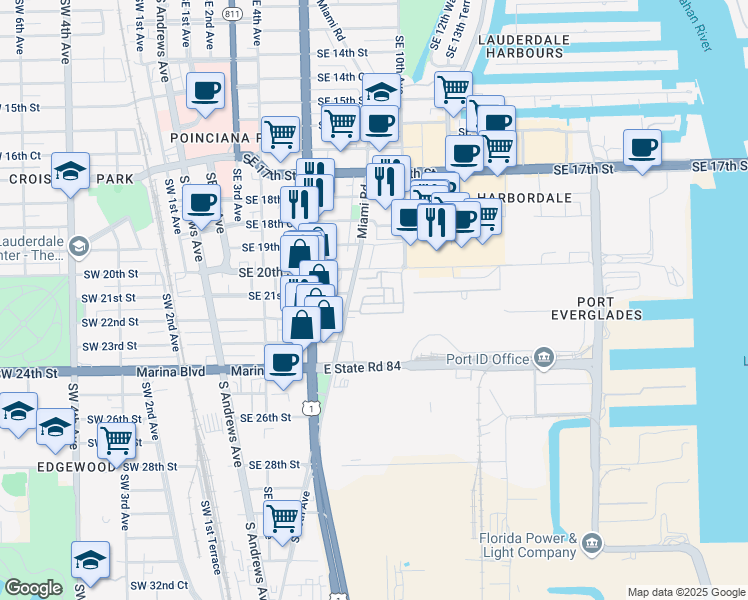 map of restaurants, bars, coffee shops, grocery stores, and more near 2107 Southeast 10th Avenue in Fort Lauderdale