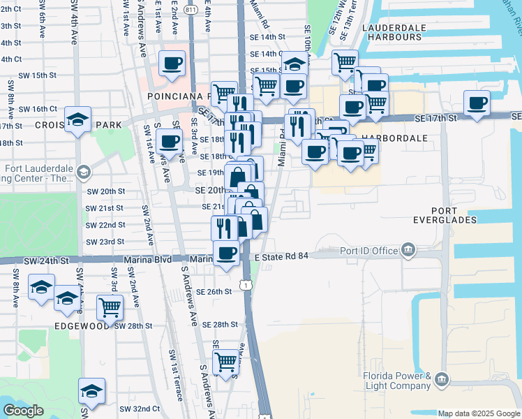 map of restaurants, bars, coffee shops, grocery stores, and more near 704 Southeast 21st Street in Fort Lauderdale