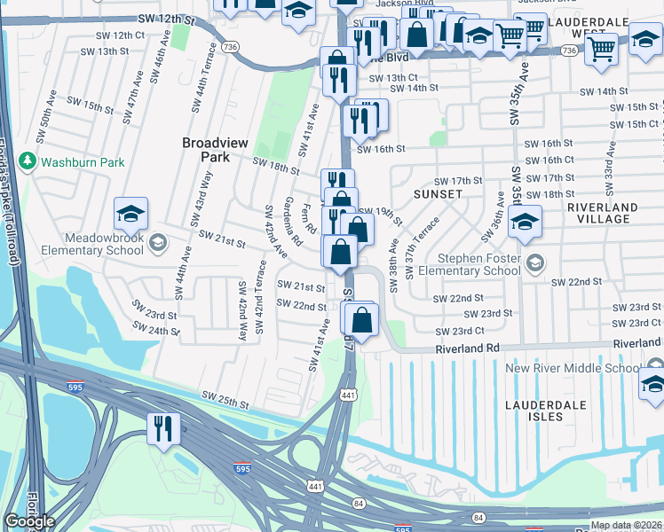 map of restaurants, bars, coffee shops, grocery stores, and more near 1960 Southwest 41st Avenue in Fort Lauderdale