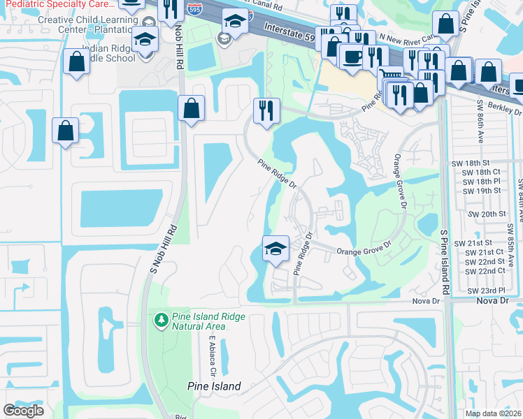 map of restaurants, bars, coffee shops, grocery stores, and more near 9431 Live Oak Place in Davie