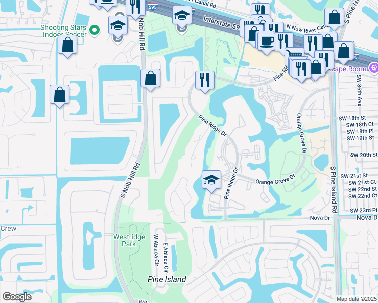 map of restaurants, bars, coffee shops, grocery stores, and more near 9430 Live Oak Place in Davie