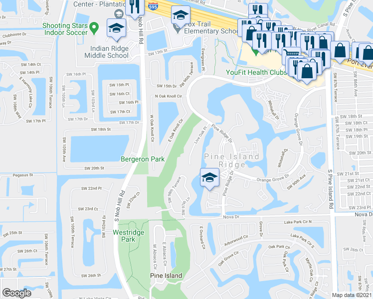 map of restaurants, bars, coffee shops, grocery stores, and more near 9430 Live Oak Place in Davie