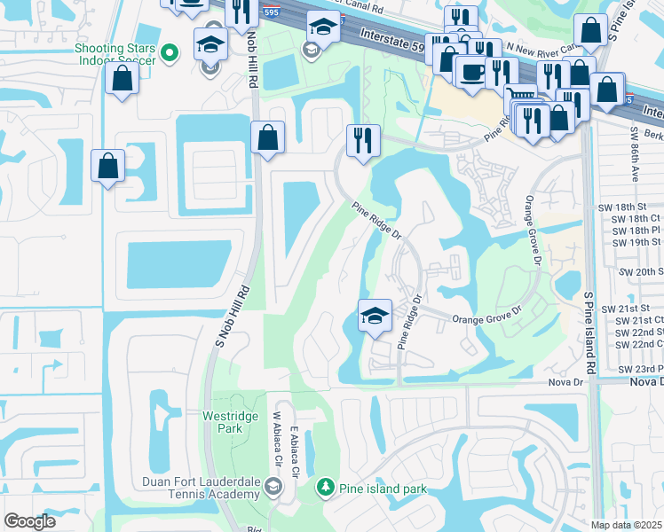map of restaurants, bars, coffee shops, grocery stores, and more near 9430 Live Oak Place in Davie