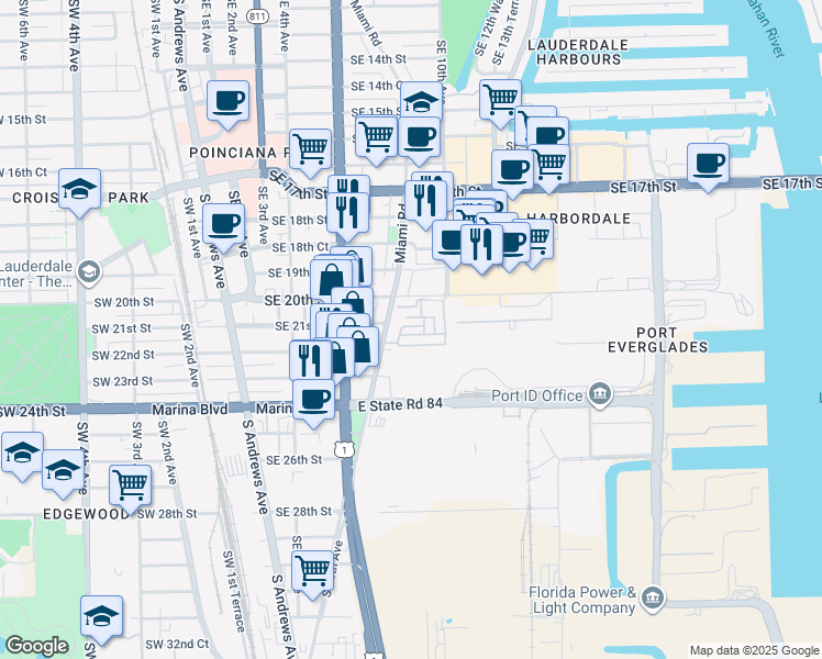 map of restaurants, bars, coffee shops, grocery stores, and more near 2107 Southeast 10th Avenue in Fort Lauderdale
