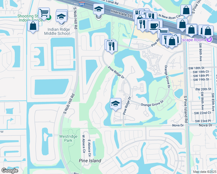 map of restaurants, bars, coffee shops, grocery stores, and more near 9431 Live Oak Place in Davie