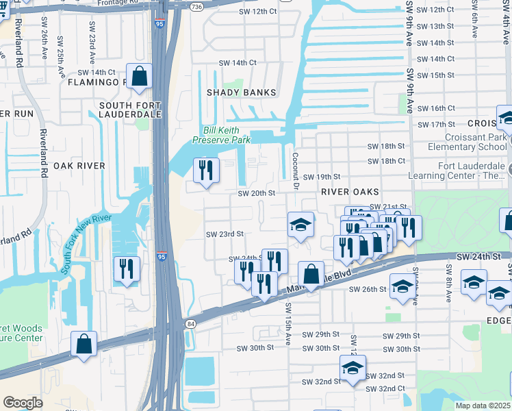 map of restaurants, bars, coffee shops, grocery stores, and more near 2033 Southwest 16th Terrace in Fort Lauderdale