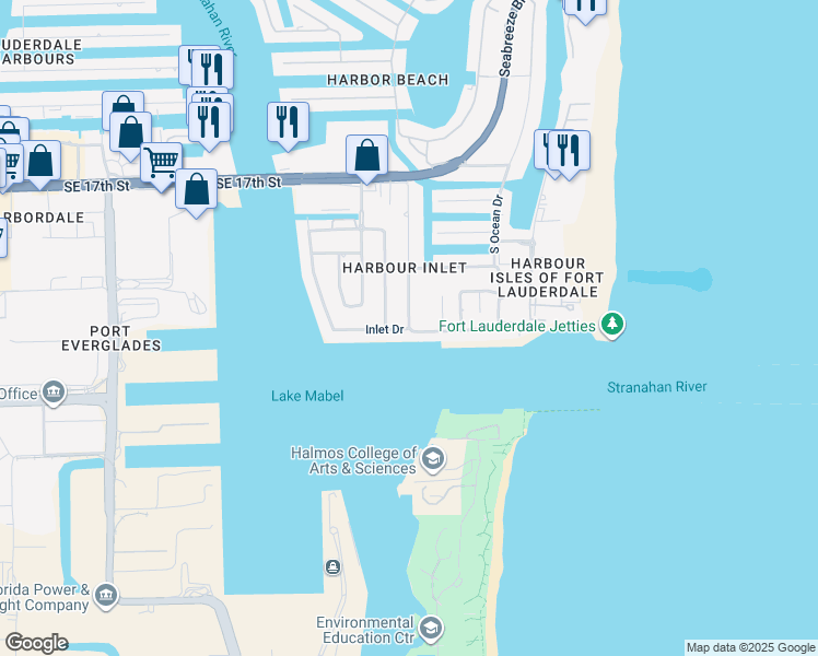 map of restaurants, bars, coffee shops, grocery stores, and more near 2301 Southeast 25th Avenue in Fort Lauderdale